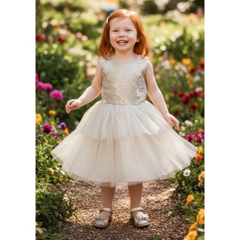 Roseau size 8 girls‎ Summer gold dress first communion Flower  Girl Party Church